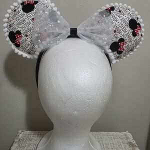 Mickey Ear Headband with Polka Dot Bows and Pom Trim